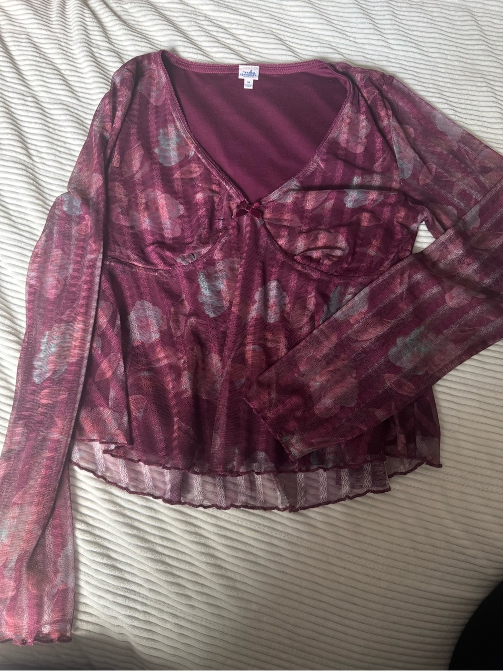 No Boundaries Burgundy Floral Sheer Long Sleeve Top